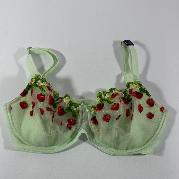 NWT! Victoria's Secret Light Green Bra with Red Floral Design Unlined - Picture 1 of 9